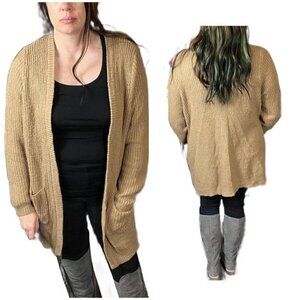 Charlotte Russe tan knit long cardigan with pockets.  Size L